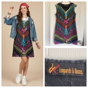Leopards & Roses Art-to-Wear Dress Rainbow Appliqué Earthy Whimsigoth